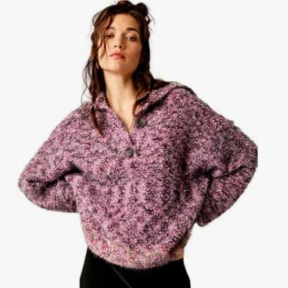 NWT Free People Stella Marled Sweater X-Small, SHOCKING PINK Oversized - Picture 1 of 10